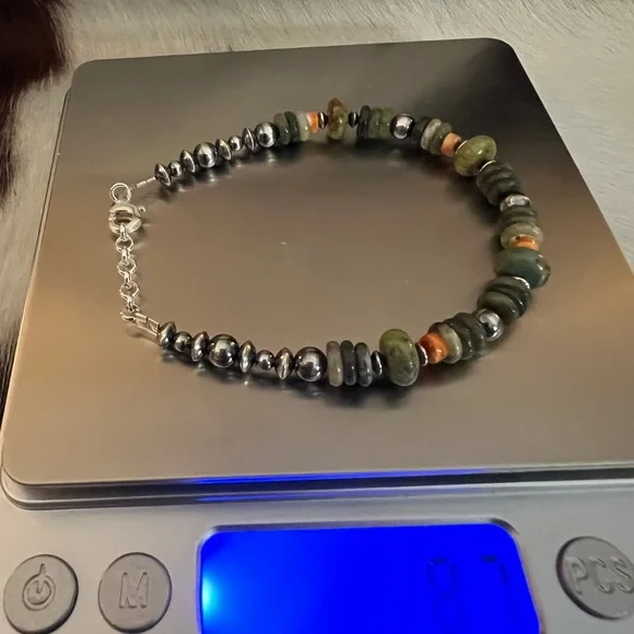 ❤️ 925 Desert Pearl Saucers Cerrillos Turquoise Moss Agate Spiny Bracelet 7+.75” - Picture 12 of 15